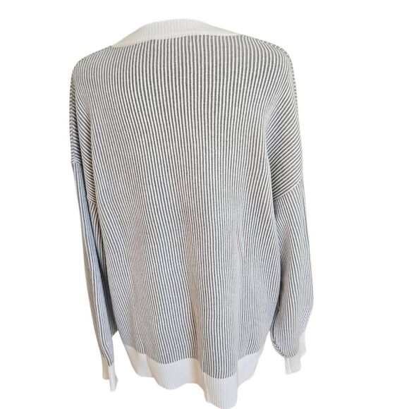 Merokeety Womens Ribbed Classic & Comfy Ribbed Pullover Sweater Gray White Large - Picture 3 of 13